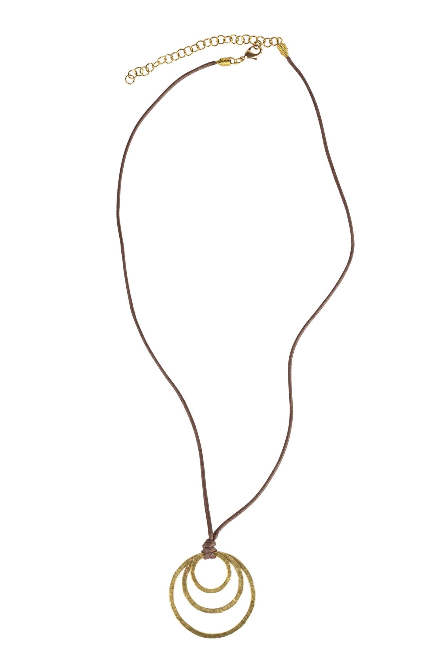Necklace 3 circles metal/cord 26L/2D br/brn