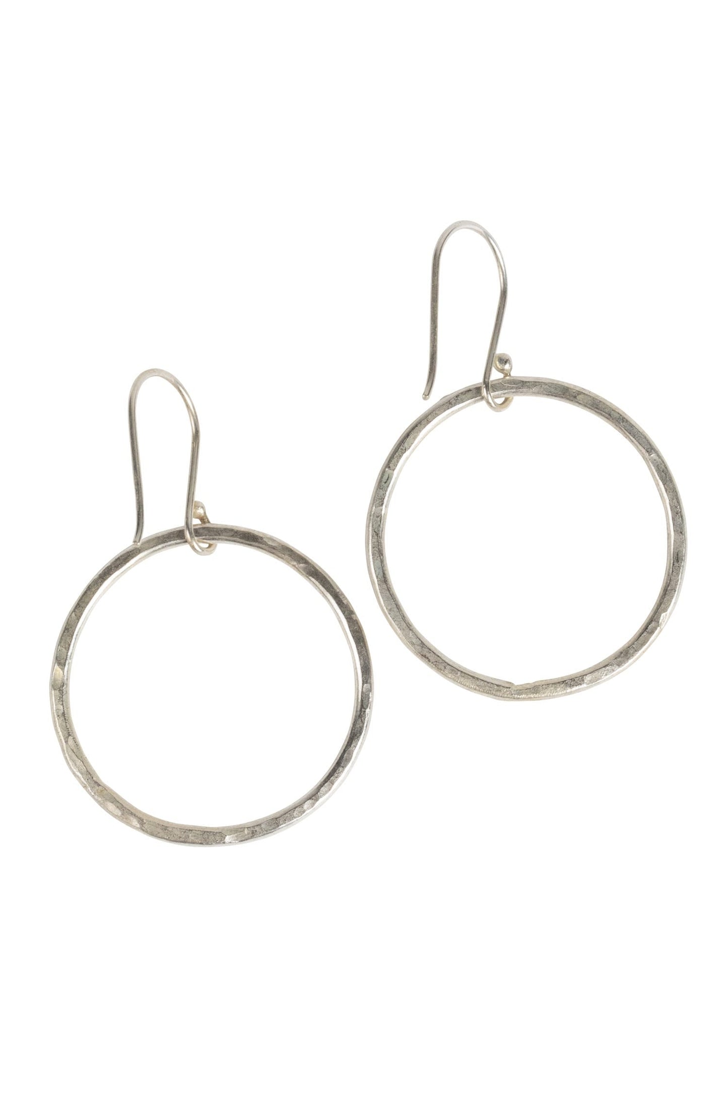 Earrings single hoop hammered metal 1.25D silver