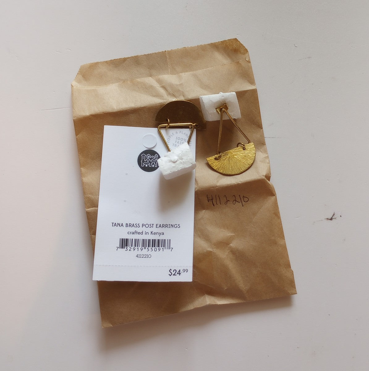 Earrings post triangle/semicircle brass 1.5L brass