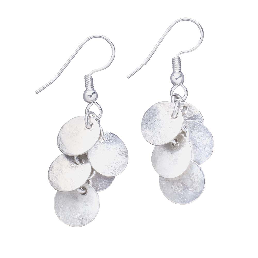 Earrings disk cluster metal 2L silv