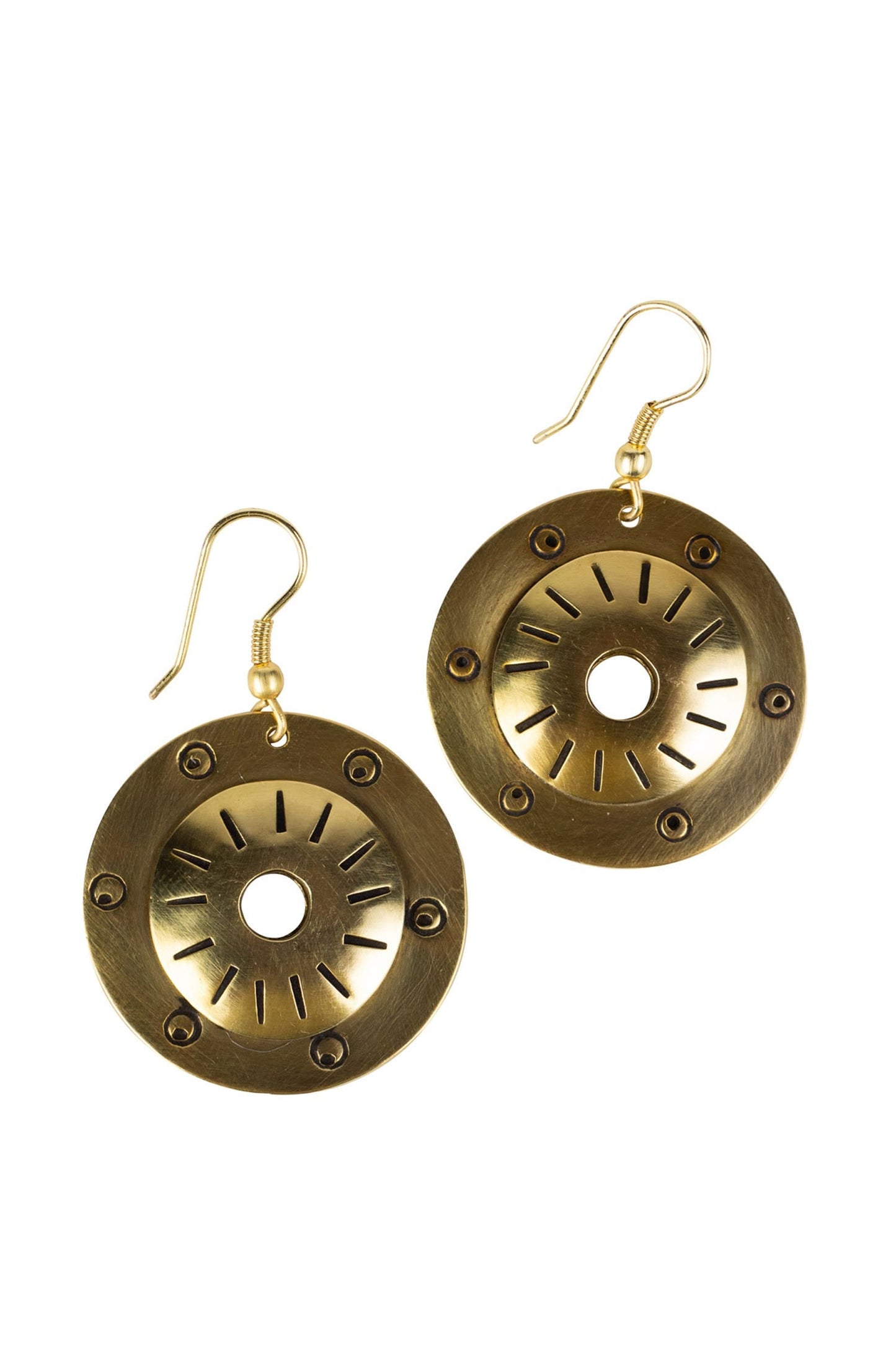 Earrings round wheel brass 1.75L brass