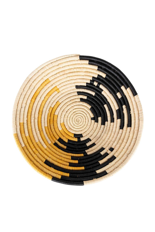 Basket spiral raffia/b-fiber 12Dx3H nat/yel/blk
