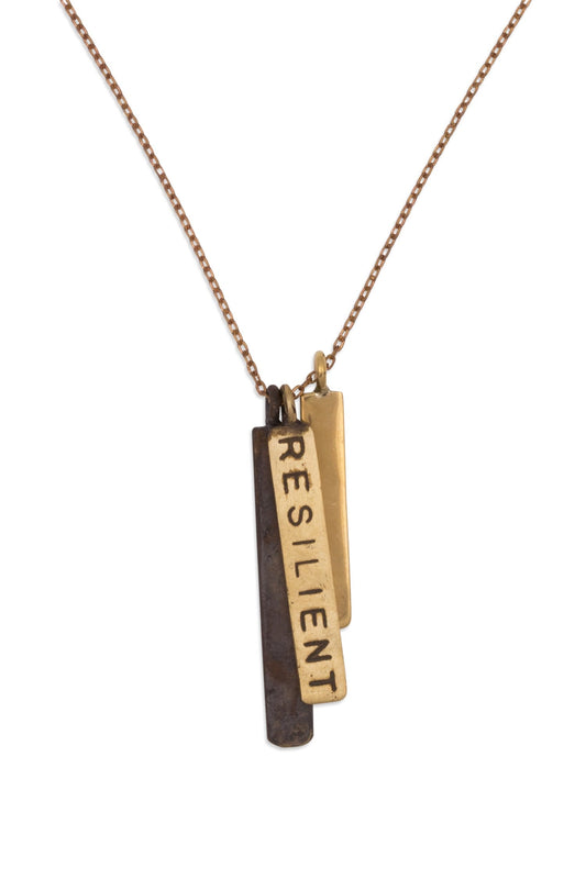 Necklace 3 bars RESILIENT pend 32L gold/black
