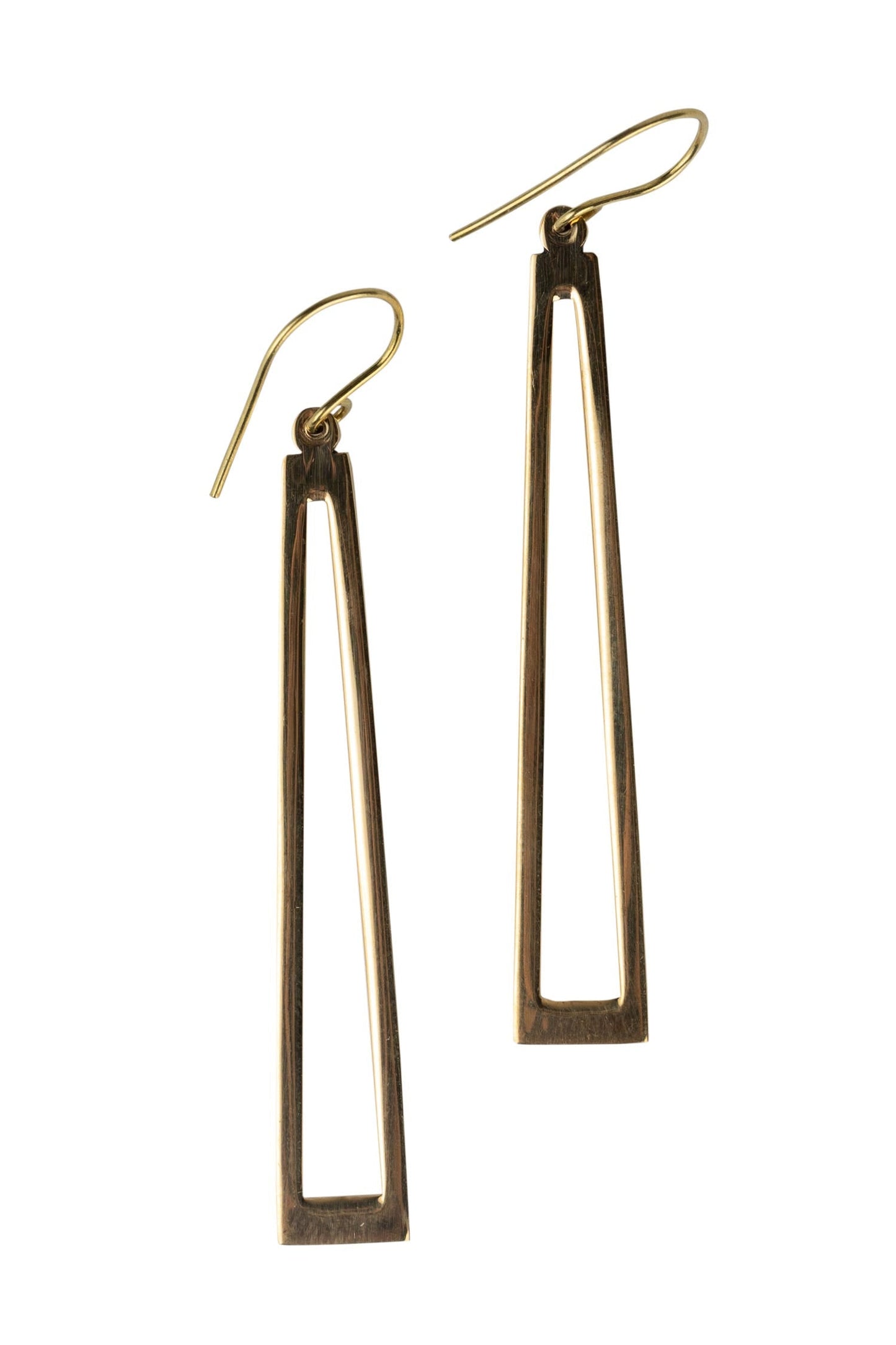 Earrings long open rect drop bombshell 2.75L brass