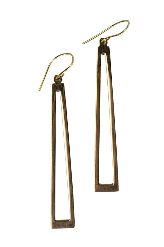 Earrings long open rect drop bombshell 2.75L brass