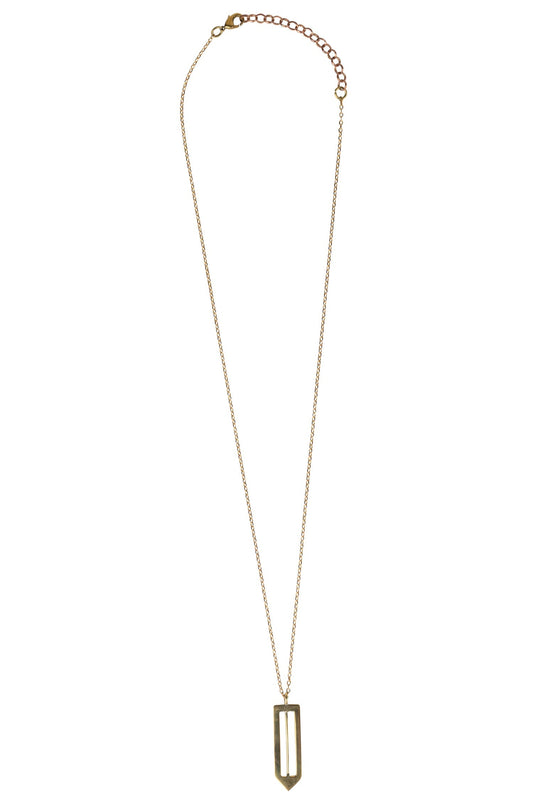 Necklace pointed path pend bombshell 17L brass