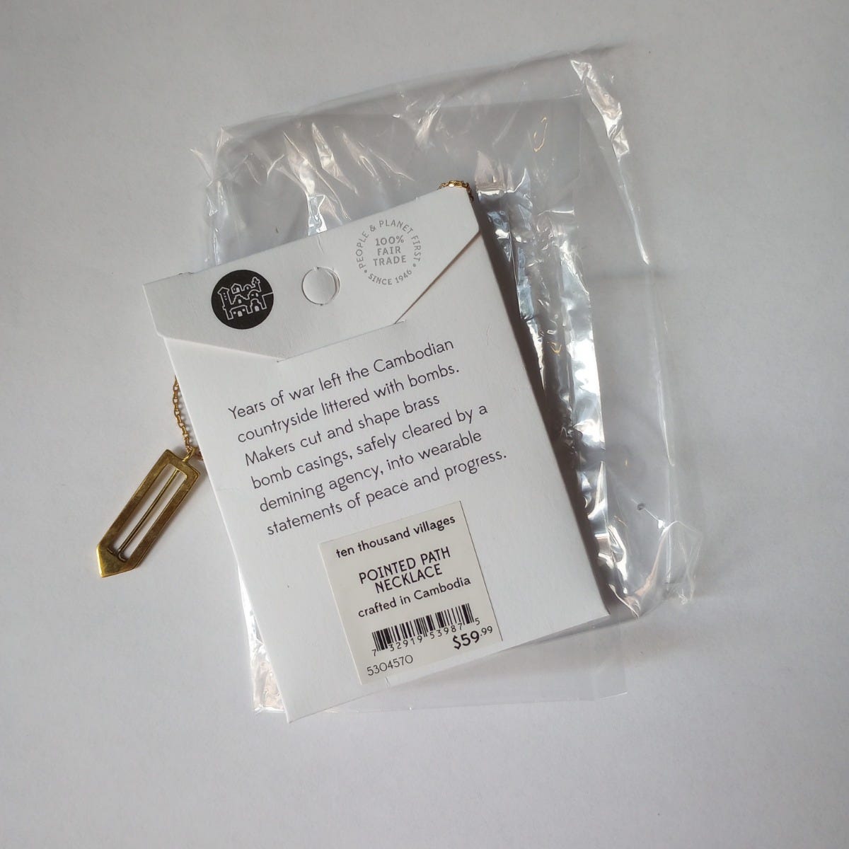 Necklace pointed path pend bombshell 17L brass