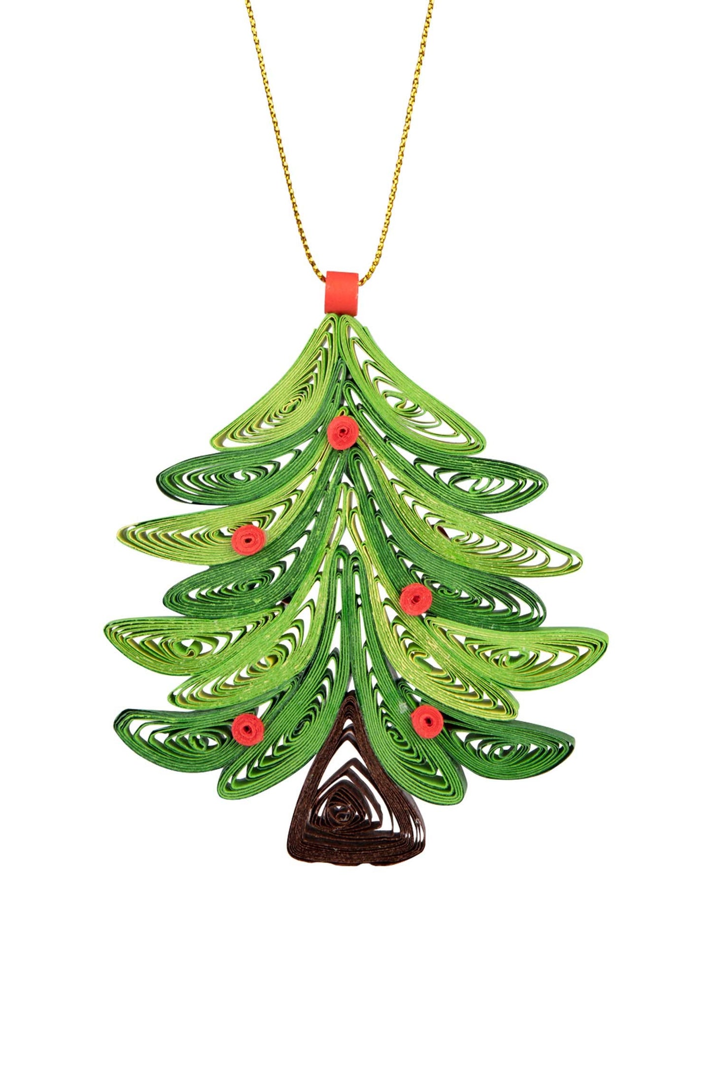 Ornament tree/bulbs M/3 quilled ppr 3.5H green/red