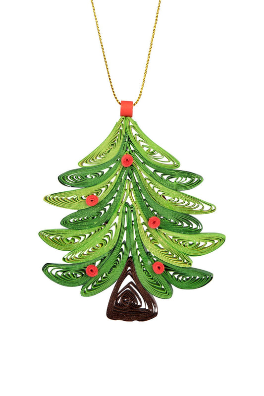 Ornament tree/bulbs M/3 quilled ppr 3.5H green/red