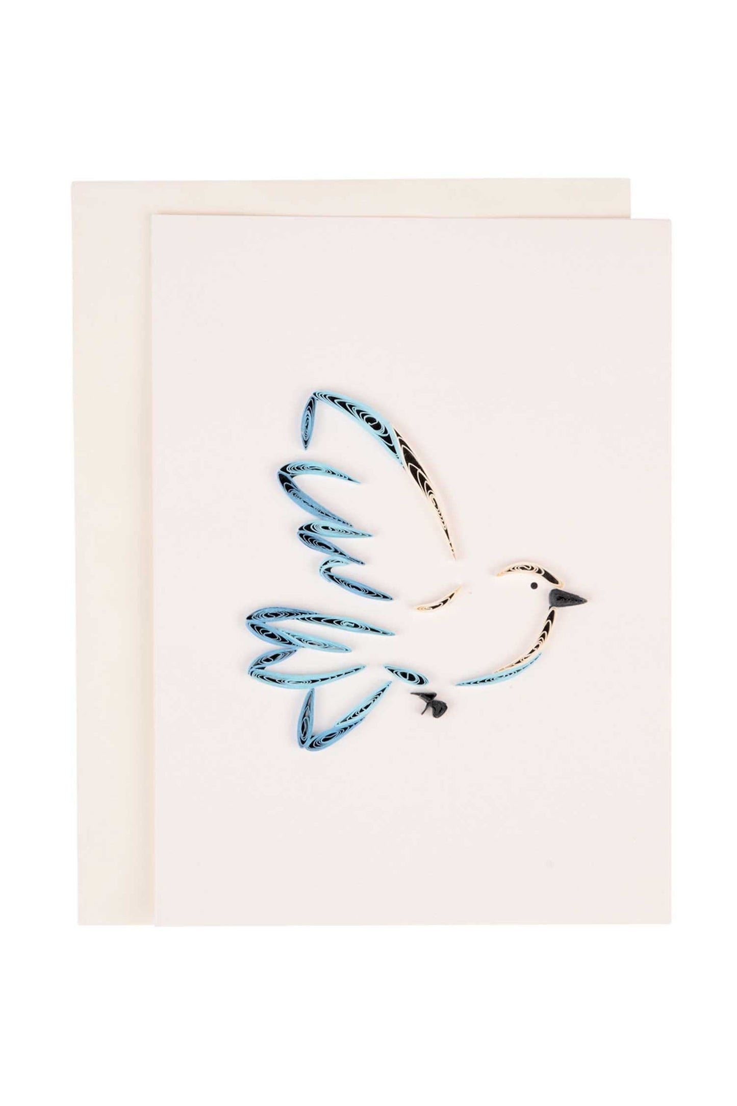 Card dove M/3 quilled paper 5x7 cream/blue