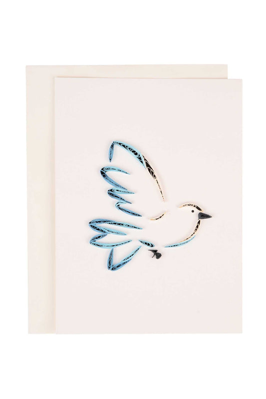 Card dove M/3 quilled paper 5x7 cream/blue