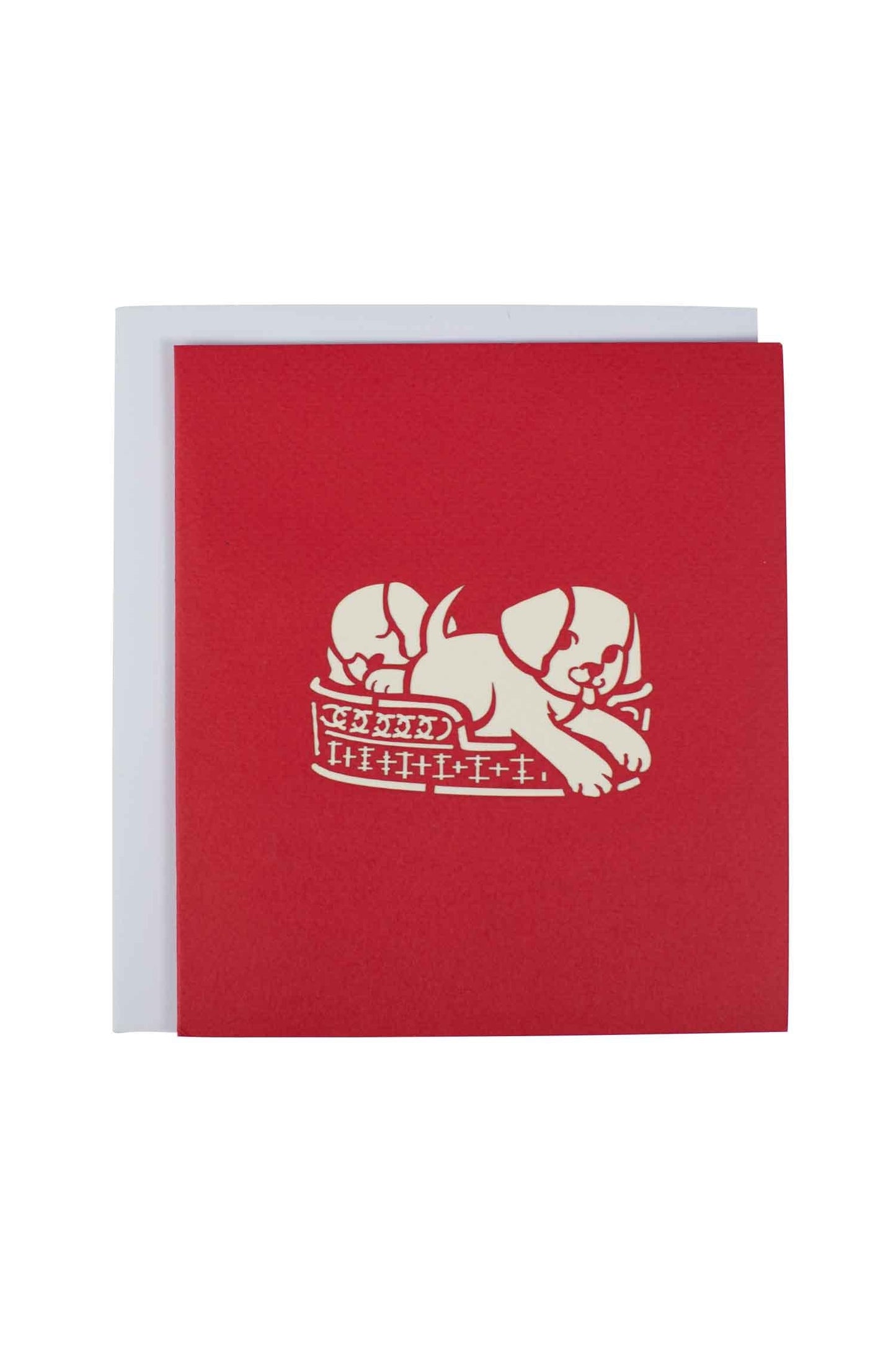 Card pop up dog/puppies M/2 6x6.5 red/cream