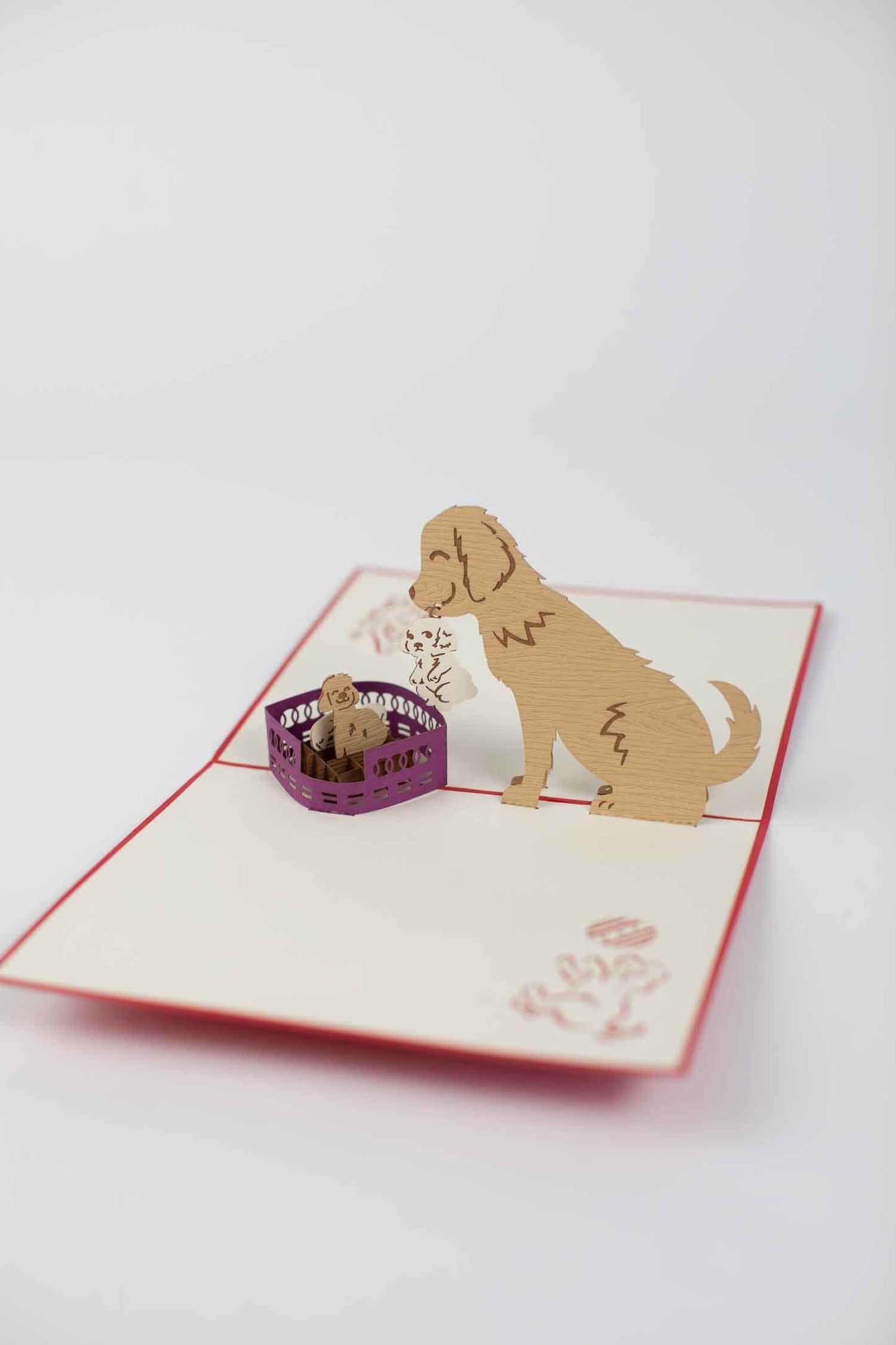 Card pop up dog/puppies M/2 6x6.5 red/cream