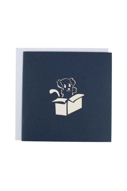 Card pop up puppies M/3 paper 5x5 navy/cream