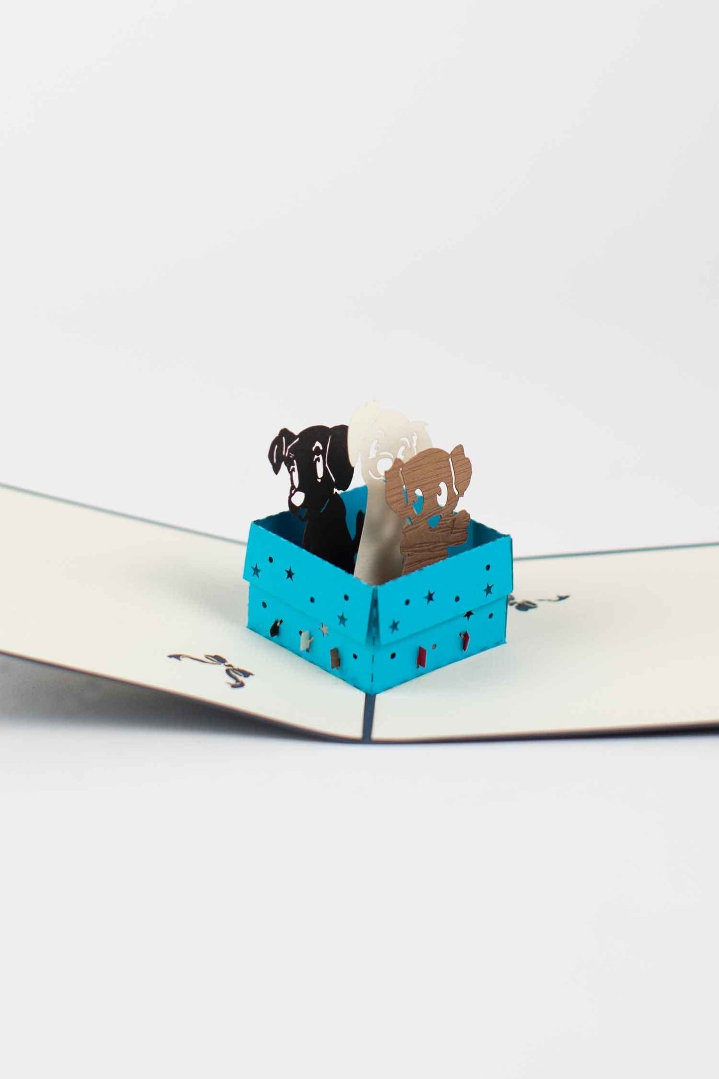 Card pop up puppies M/3 paper 5x5 navy/cream