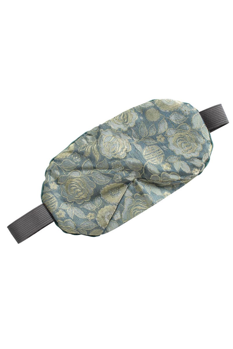 Sleep mask floral silk/rice/cloves 7Wx4H teal/gray