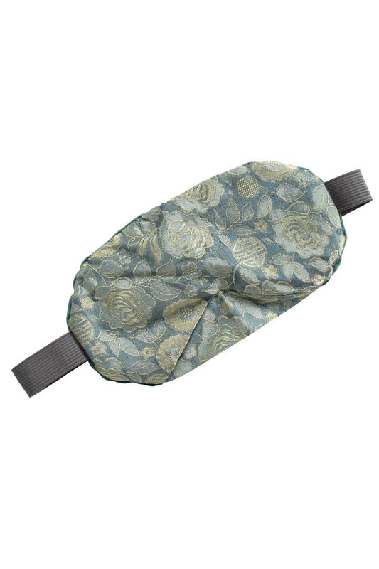 Sleep mask floral silk/rice/cloves 7Wx4H teal/gray