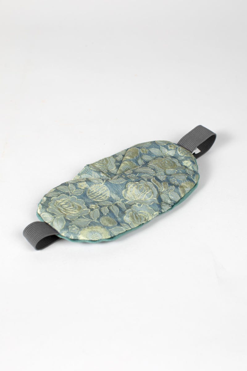 Sleep mask floral silk/rice/cloves 7Wx4H teal/gray