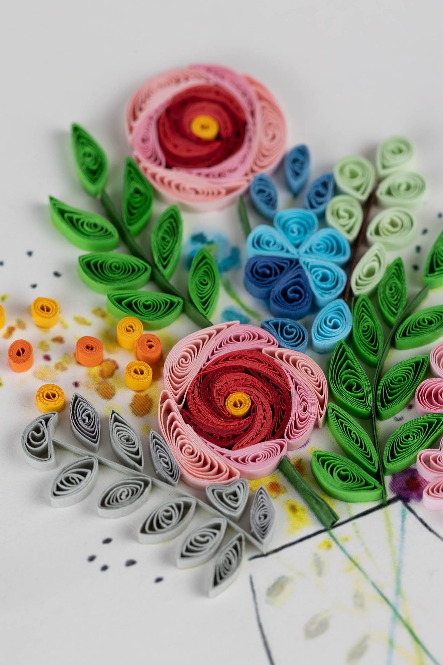 Card sweet bouquet/vase M/3 quilled ppr 5x7 multi