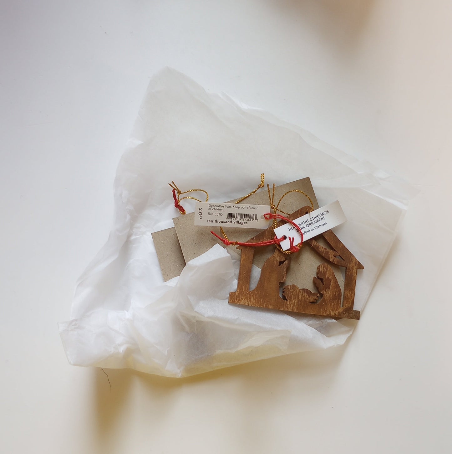 Ornament nativity M/3 cutout cinn bark 3H brn