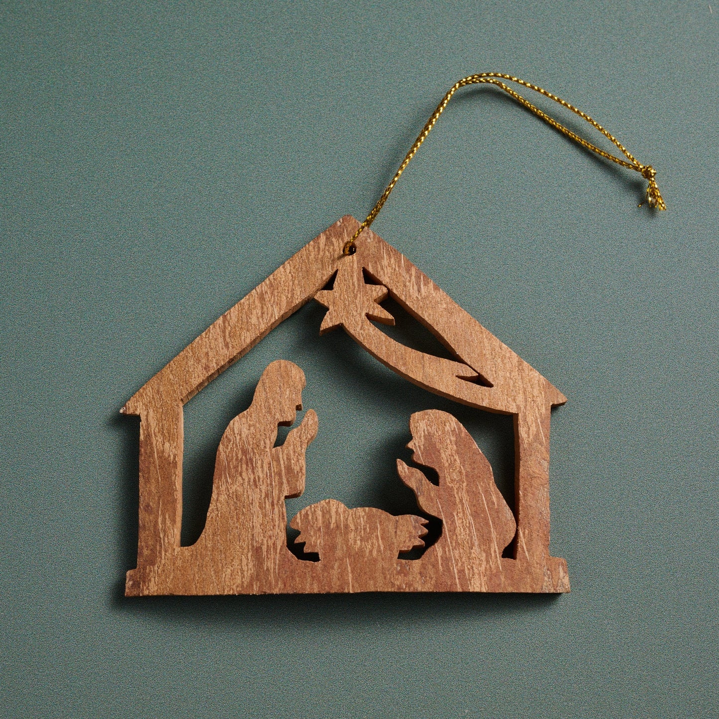 Ornament nativity M/3 cutout cinn bark 3H brn