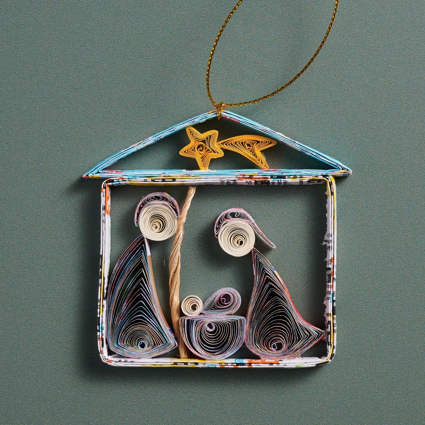Ornament nativity M/3 quilled paper 3H yel/asst