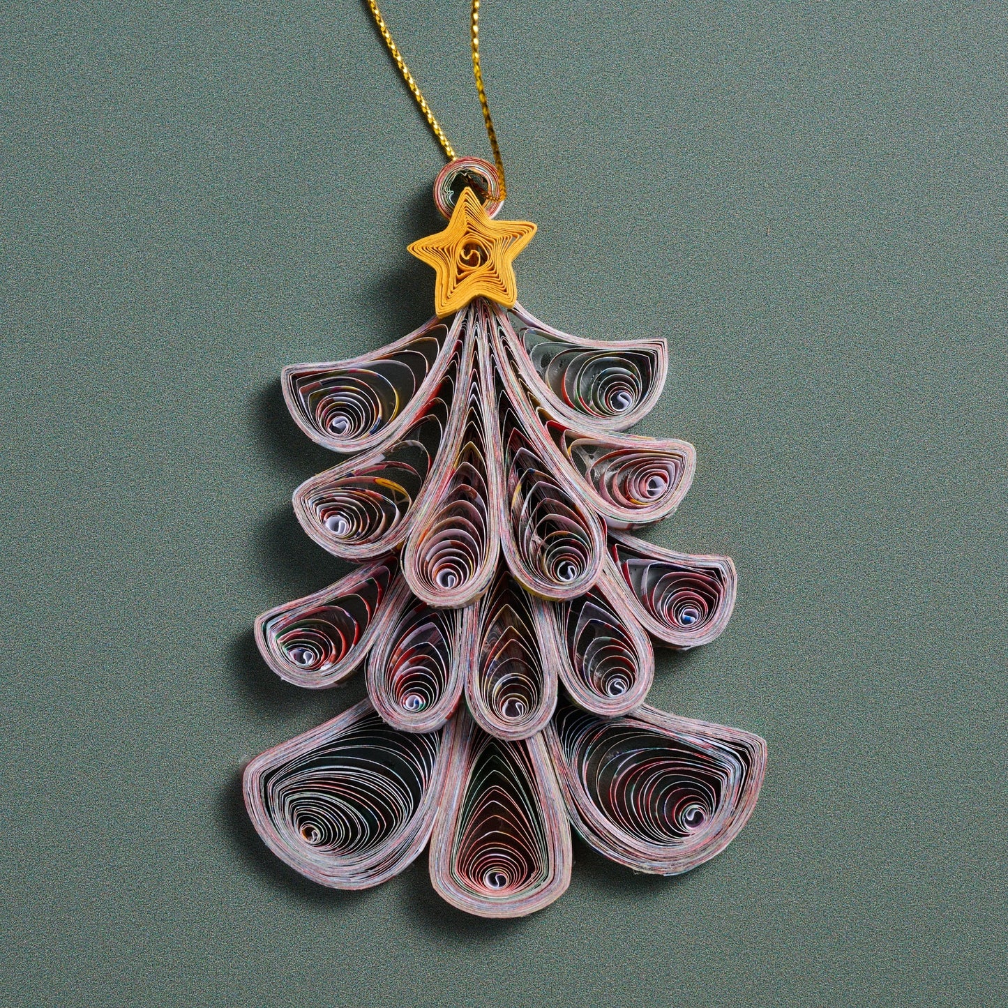Ornament tree w/star M/3 quilled ppr 3.5H yel/asst