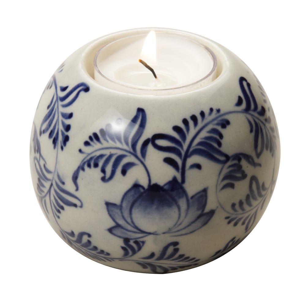 Candleholder M/4 asst 3D blu/wht