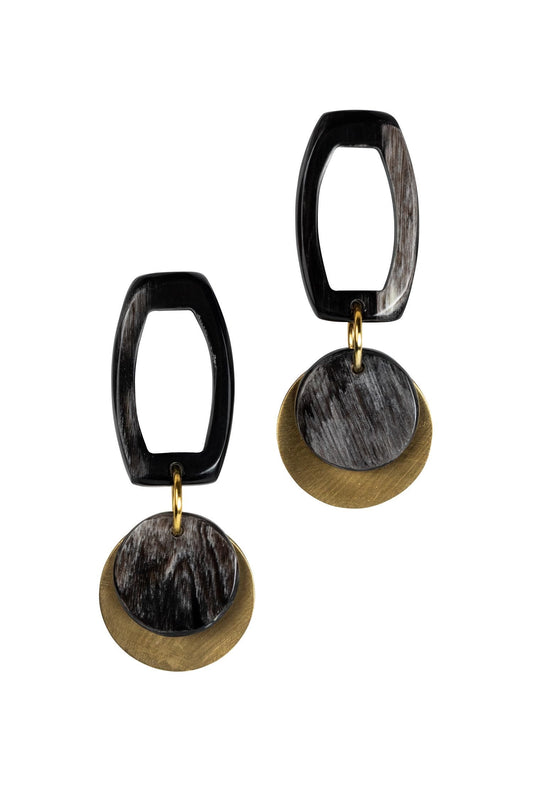 Earrings post open link/disc horn/br 1.75L blk/gld