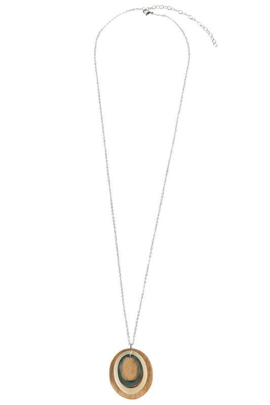 Necklace ternary 3 layer pend wd/horn 2Dx31L brns
