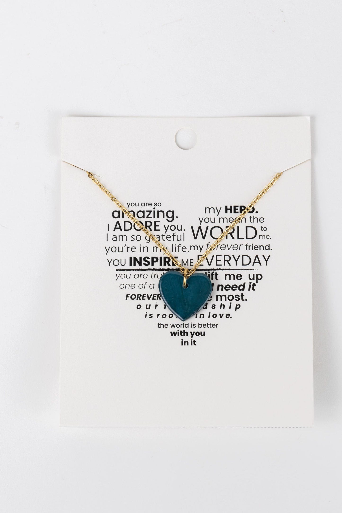 Necklace heart pend encouraging words horn 17L blu