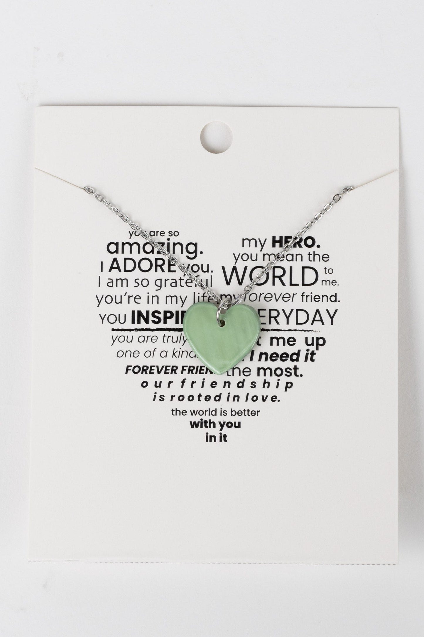 Necklace heart pend encouraging words horn 17L grn