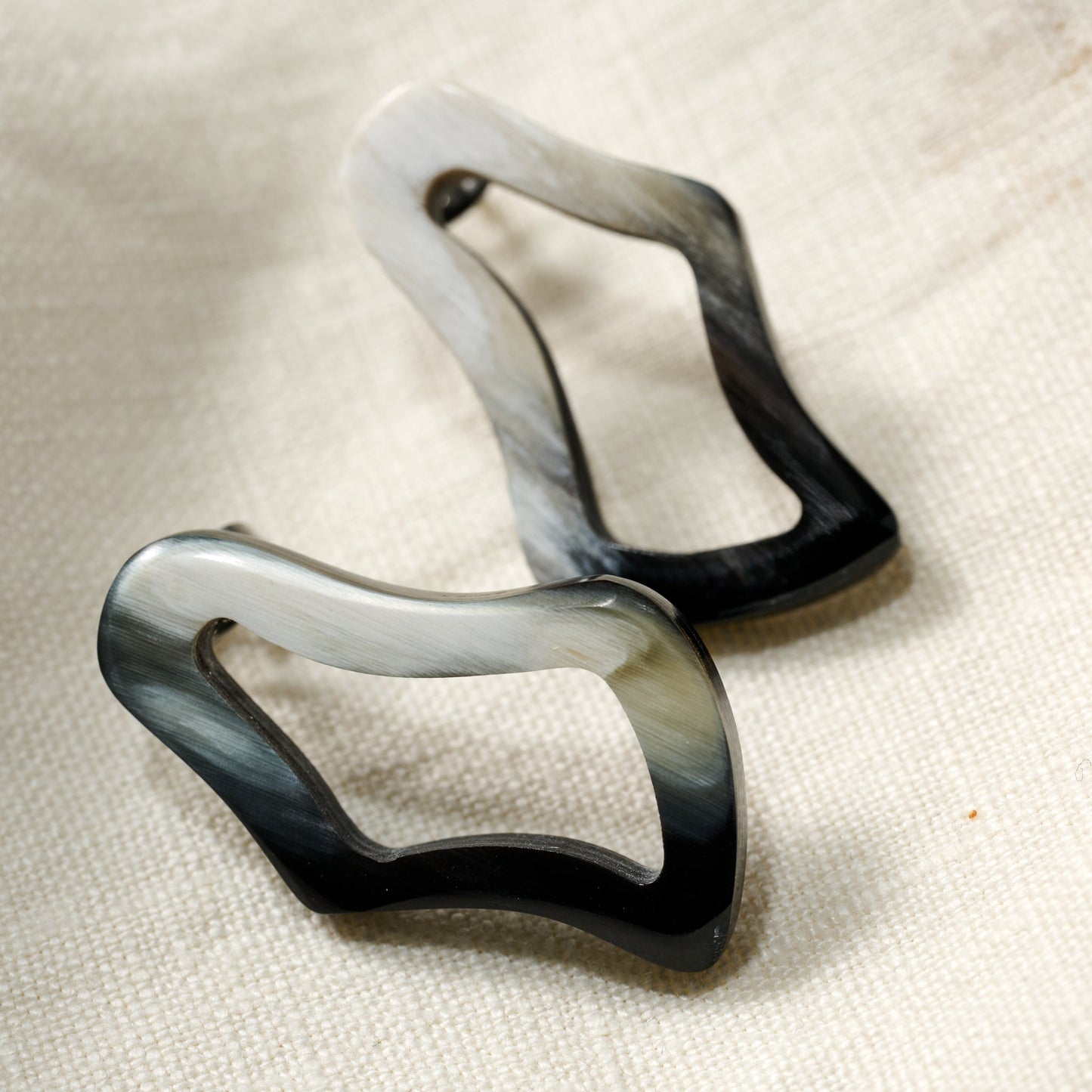Earrings post squiggle circle horn 1.5L blk/crm