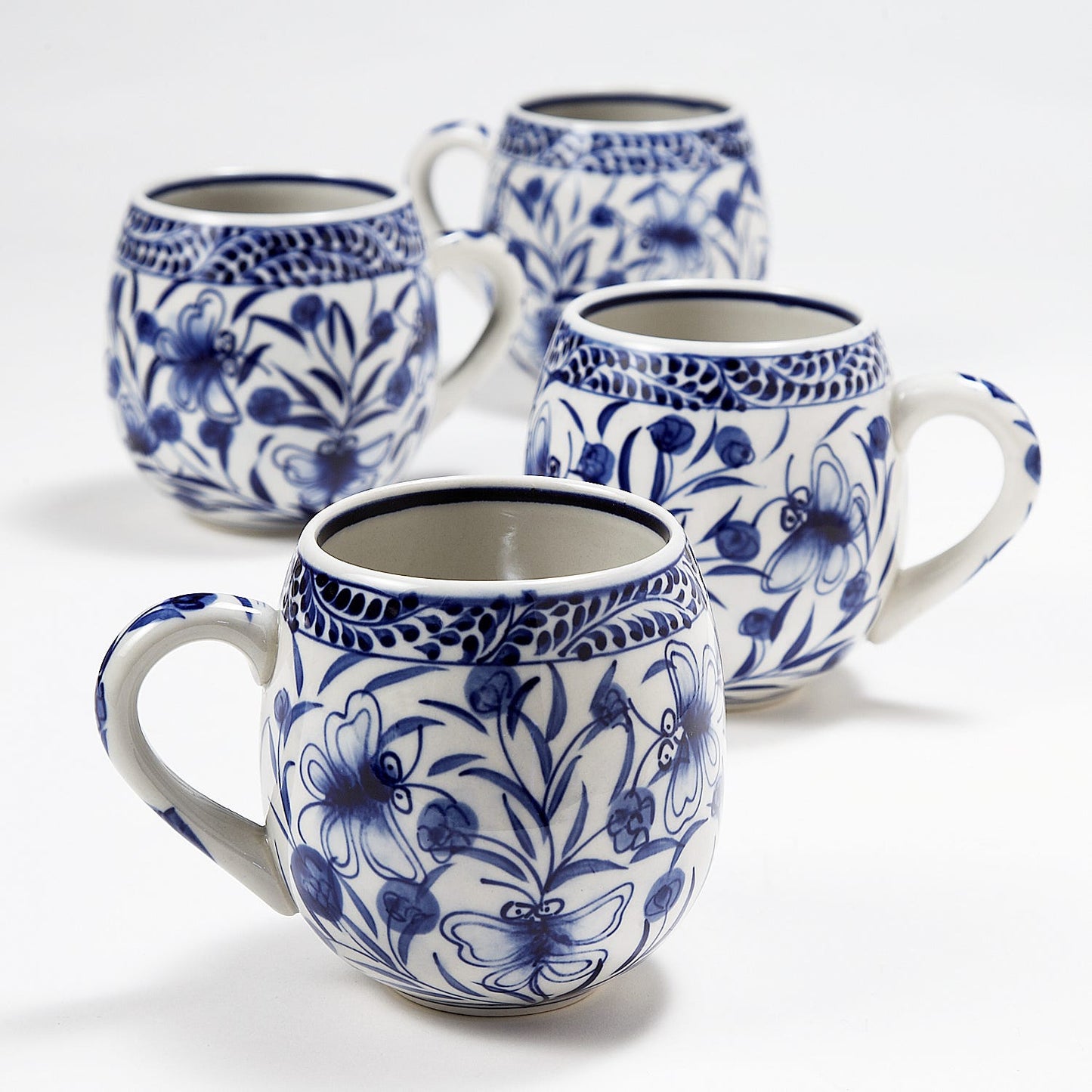 Mug bttrfly/flwr f/13 oz ceramic 4Dx4 blue/white