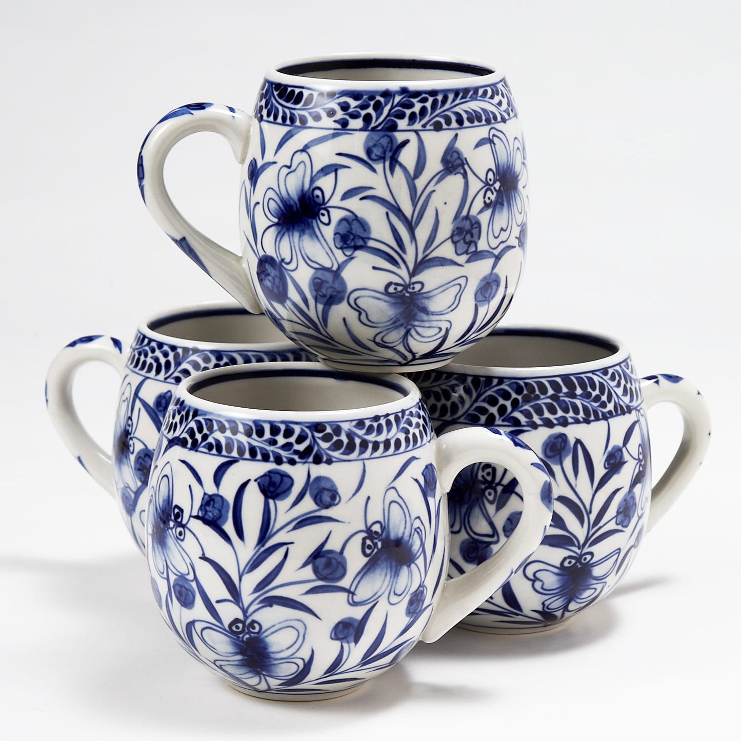 Mug bttrfly/flwr f/13 oz ceramic 4Dx4 blue/white