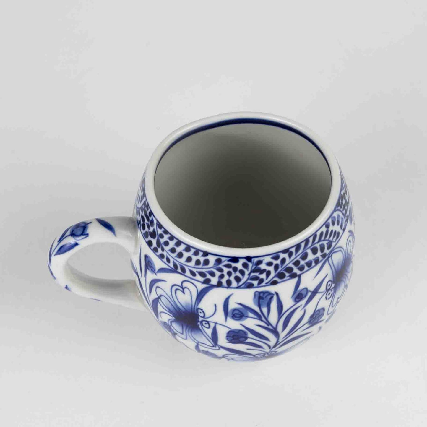 Mug bttrfly/flwr f/13 oz ceramic 4Dx4 blue/white