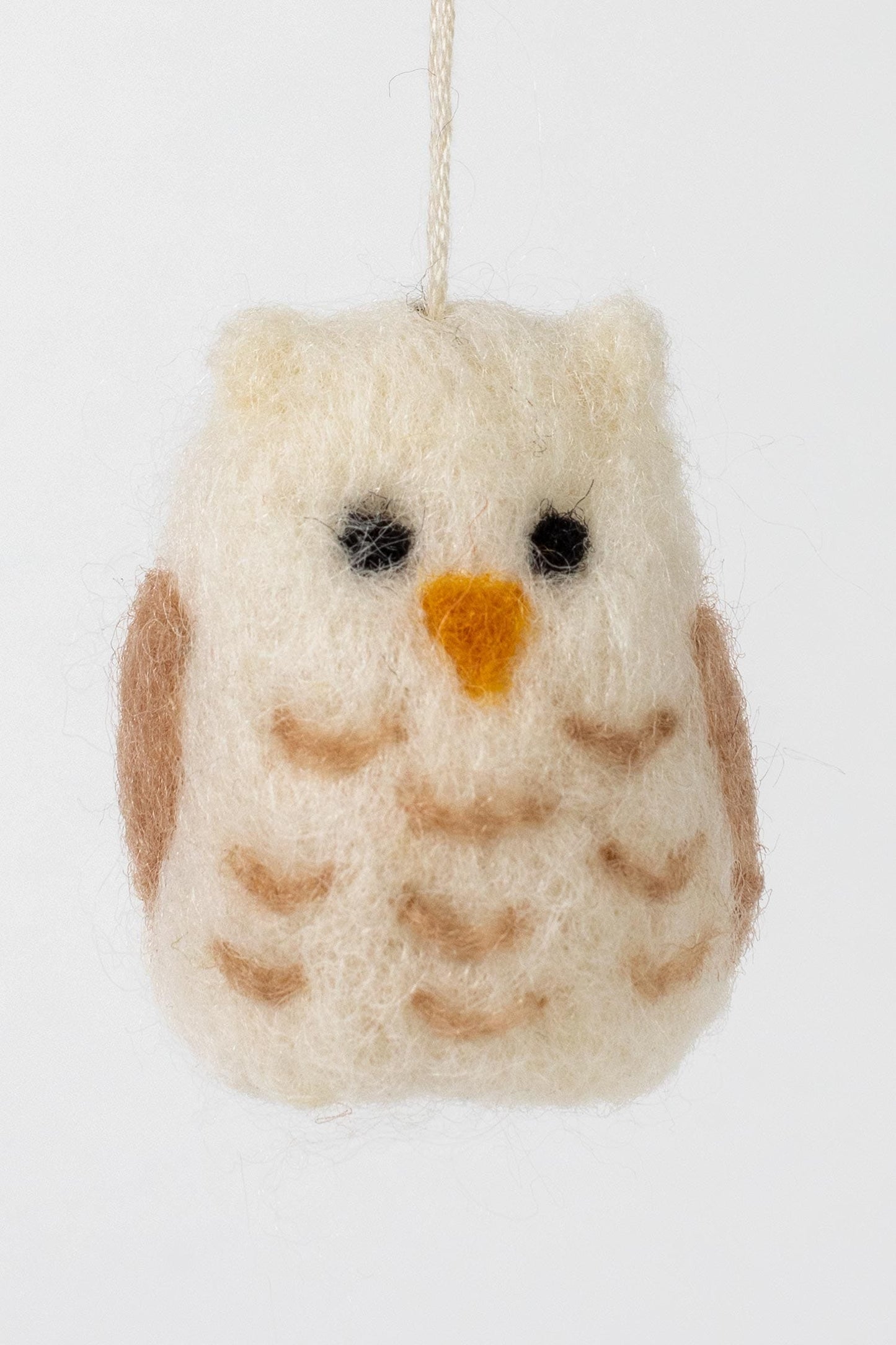 Ornament owl M/3 wool 2Hx1.5D white/tan