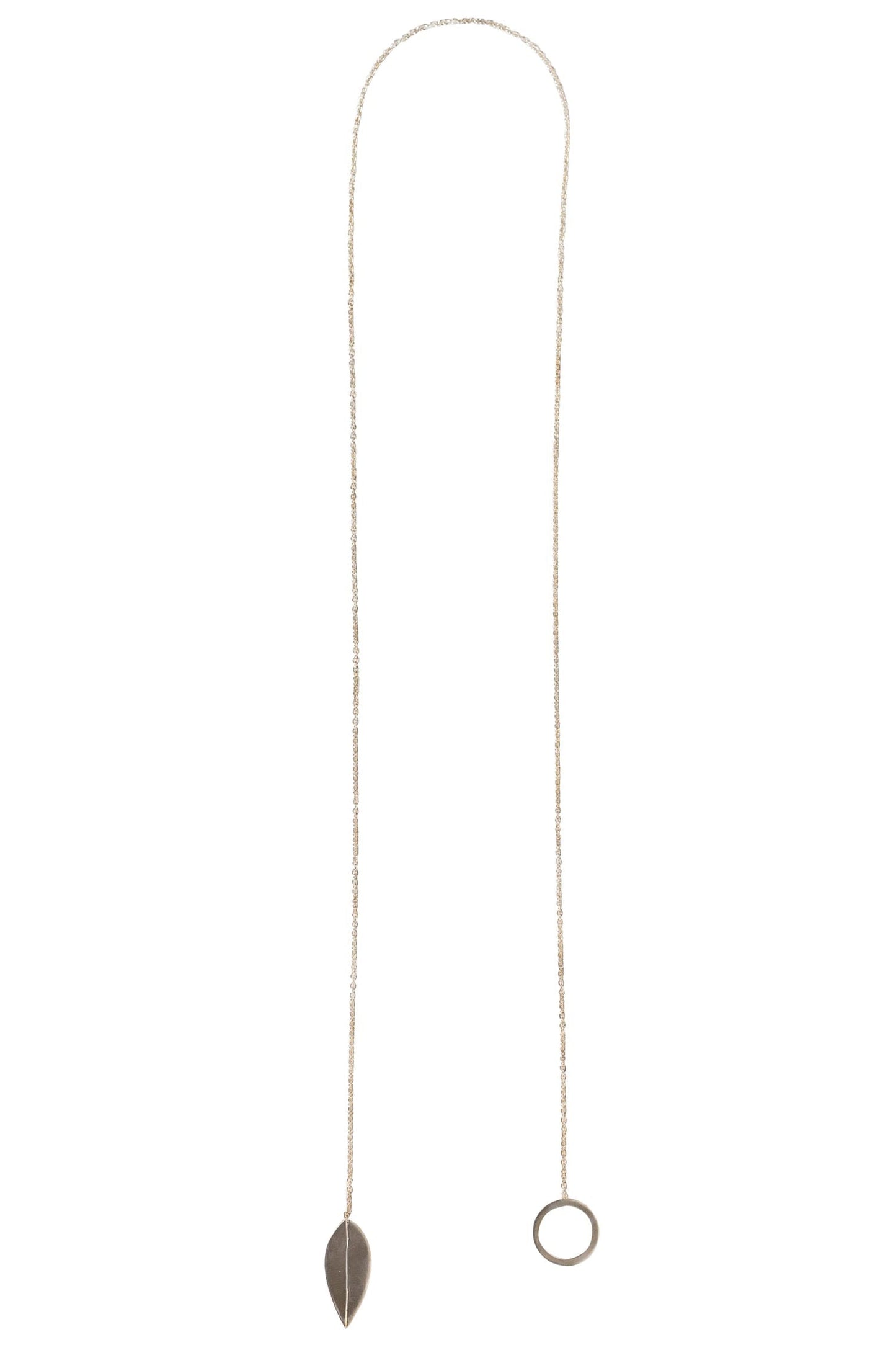 Necklace slide thru lariat w/lf pend mtl 29L silv