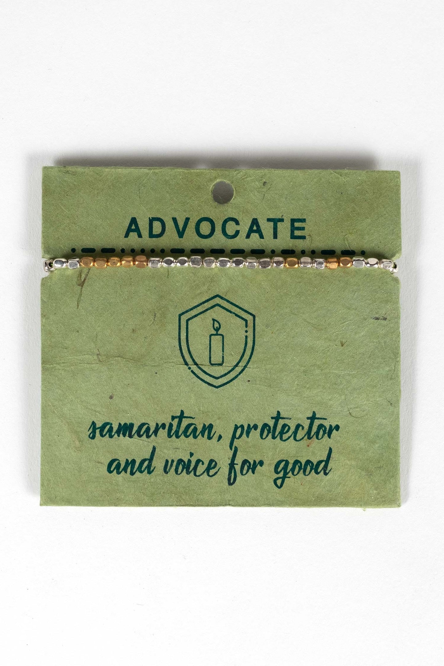 Bracelet ADVOCATE Morse code w/card grn/silv/cppr