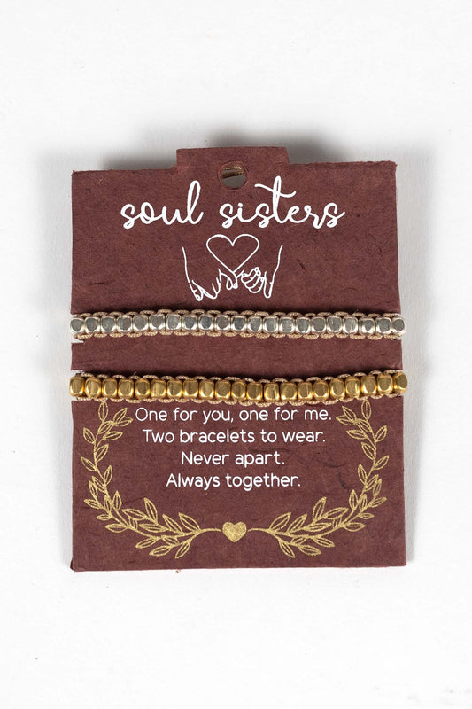 Bracelets SOUL SISTERS set/2 mtl/nylon silv/gld