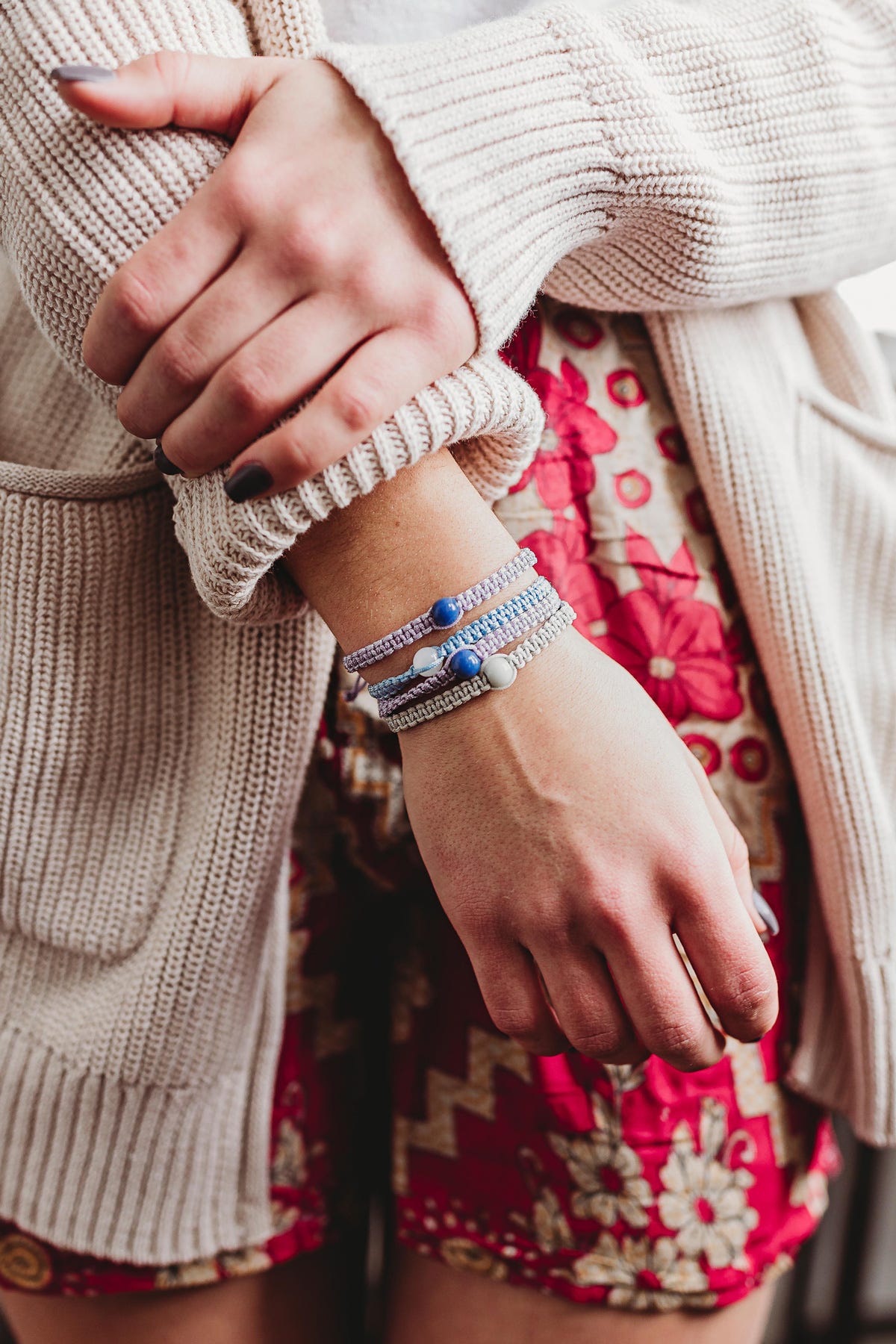 Bracelet hope set/2 w/card blu/brn