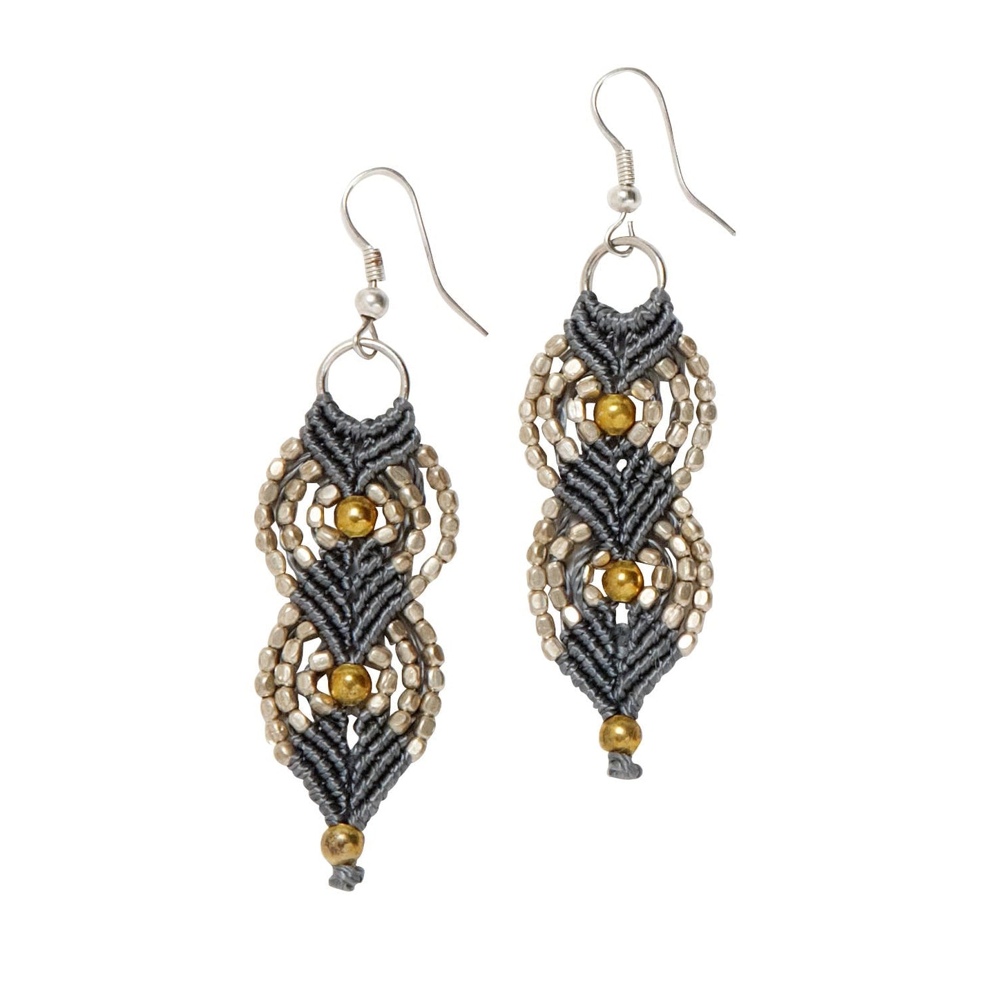 Earrings macrame/bds 2.5L gray/silv