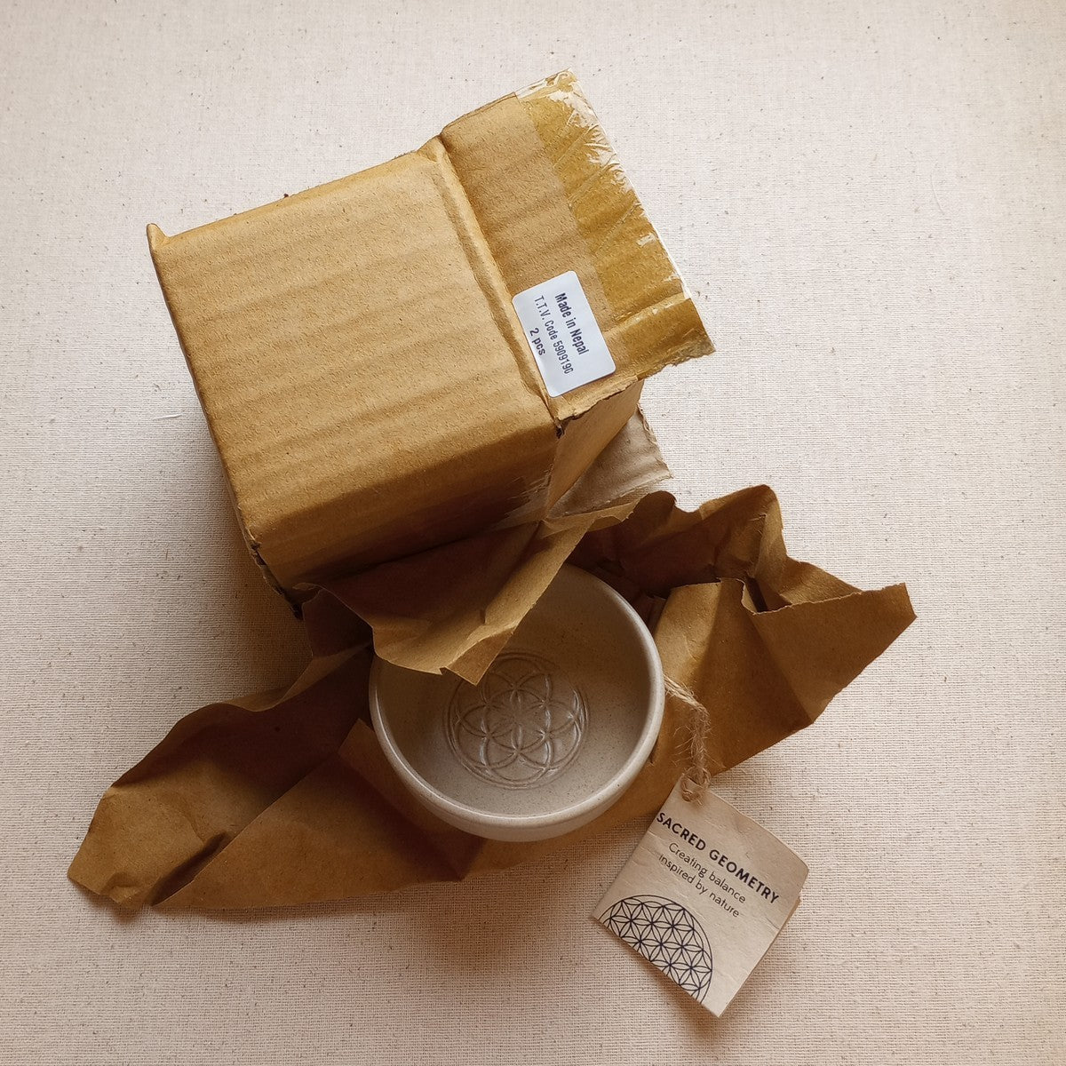 Bowl dipping seed of life M/2 ceramic 3.5D tan