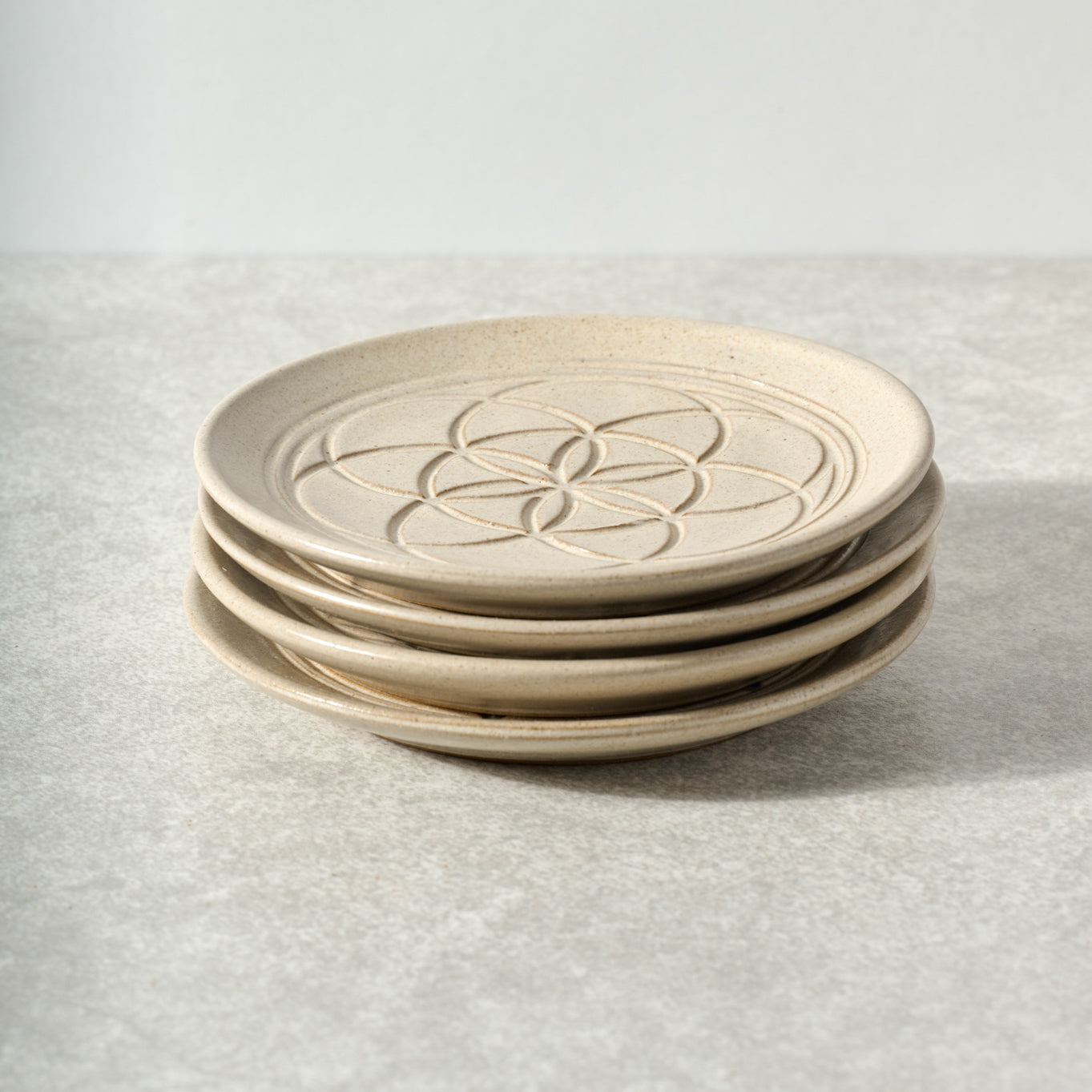 Plates appetizer set/4 sacred geo ceramic 5D tan