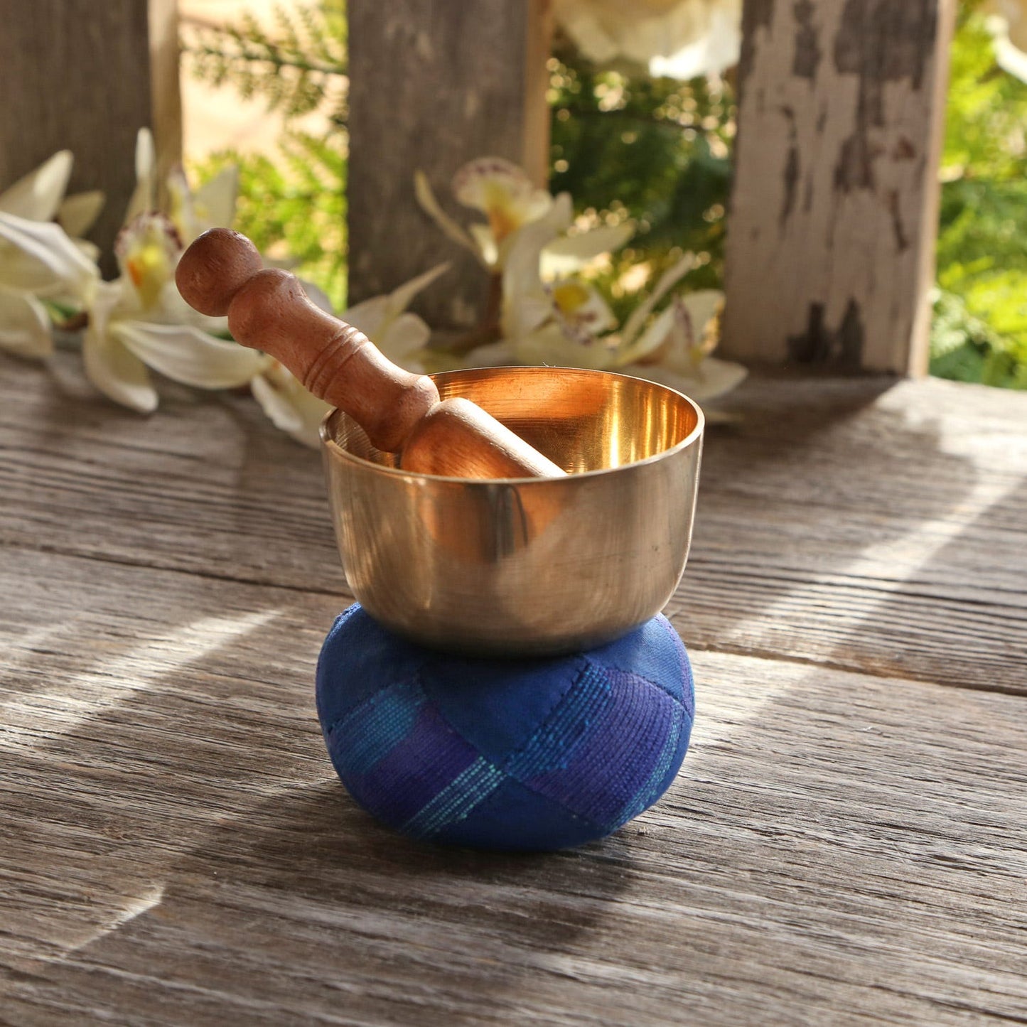 Singing bowl w/bag/pillow blu/brn