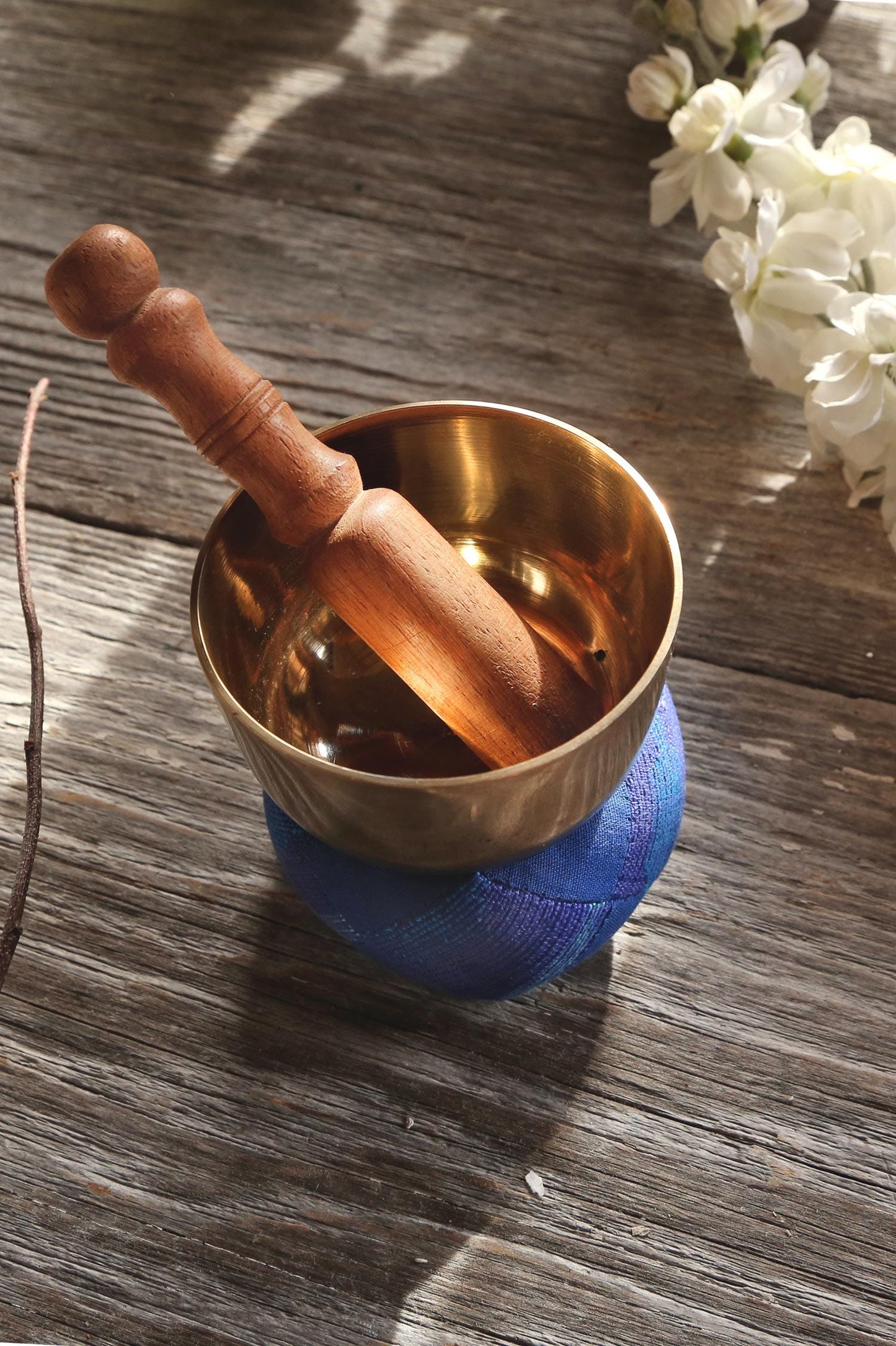 Singing bowl w/bag/pillow blu/brn