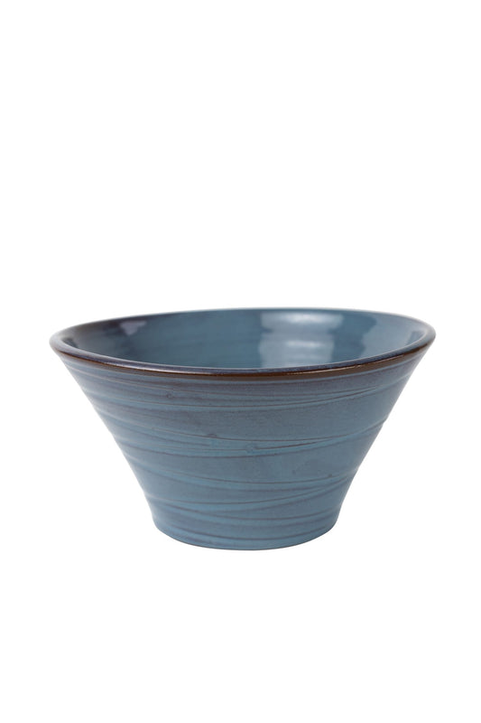 Bowl f/salad lakeside scored cer 10Dx5H blue/brn