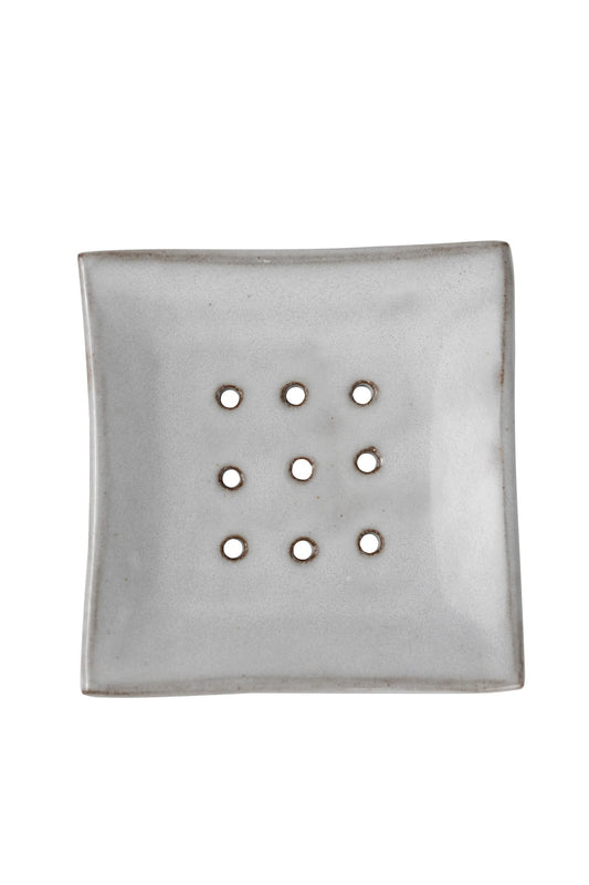 Soap dish farmhouse cer 4.5sqx.75H wht/gray