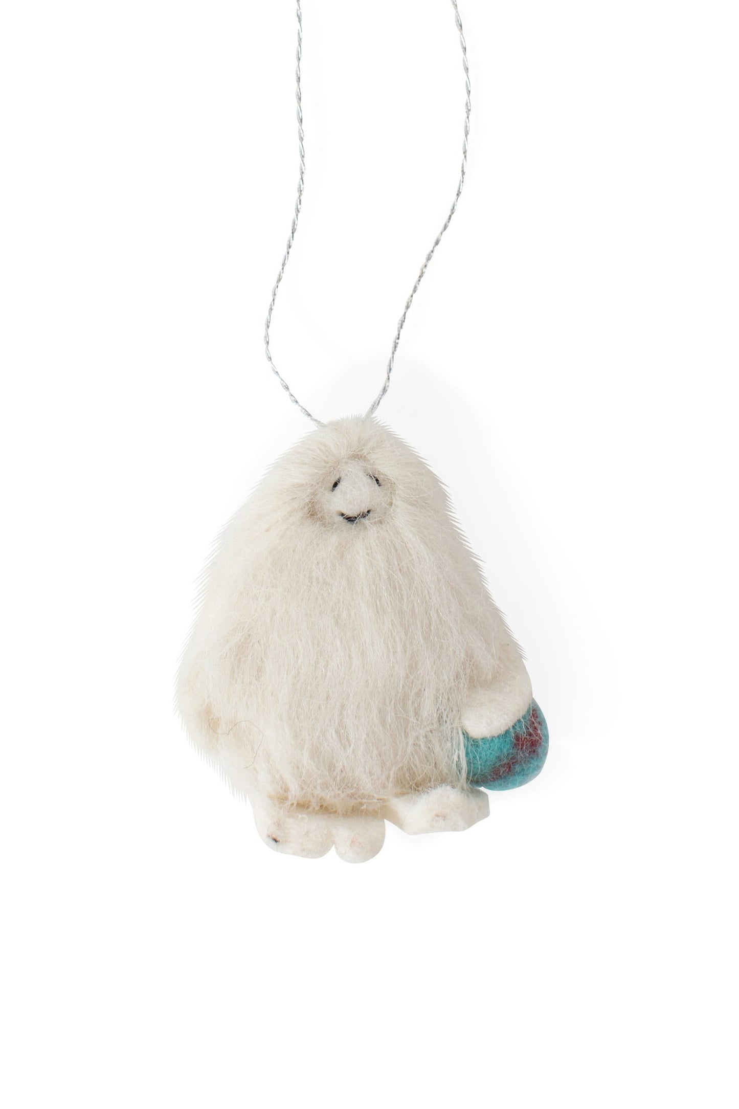 Ornament yeti child w/ball M\5 wool 2H white/teal