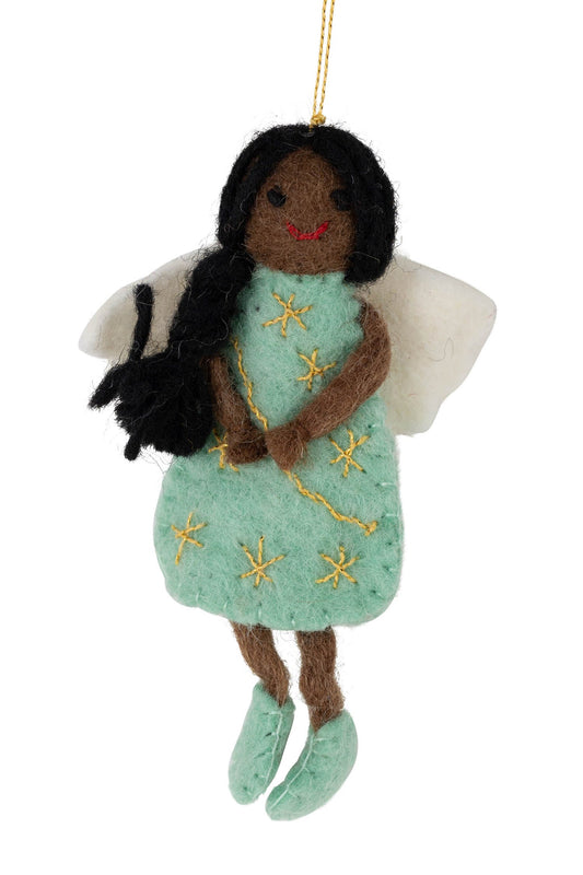 Ornament angel w/braid/boots M/3 felt 4H aqua/brn
